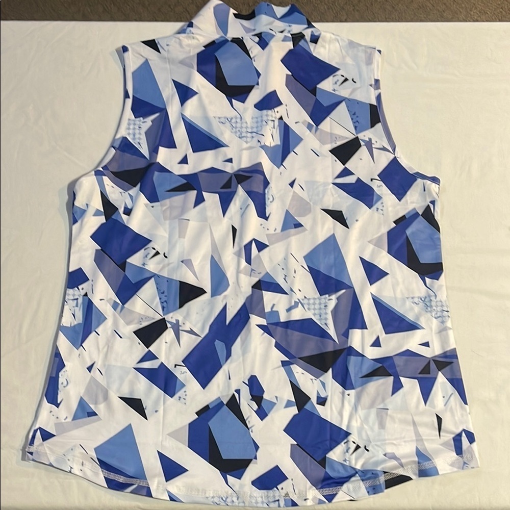 Blue and White Geometric Polo Button Down Shirt - Picture 7 of 12